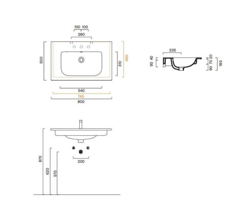 Раковина Catalano Italy 80х50 см без отверстия 0720810001
