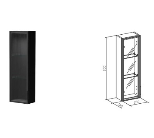 Шкаф со стеклом Aqman узкий универсальный 250x148x800 мм дуб черный AQM9005MB