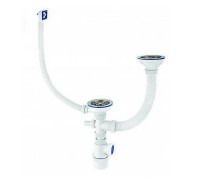 Сифон для двойной мойки Wirquin Элит 1 1/2 х 40 мм чашки 114 мм с отводом и прямоугольным переливом 30986154