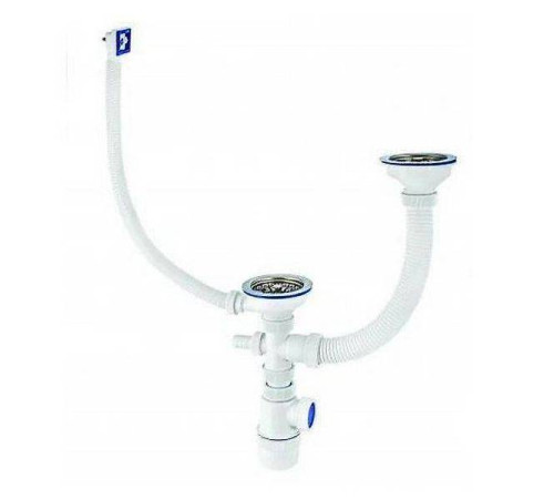 Сифон для двойной мойки Wirquin Элит 1 1/2 х 40 мм чашки 114 мм с отводом и прямоугольным переливом 30986154