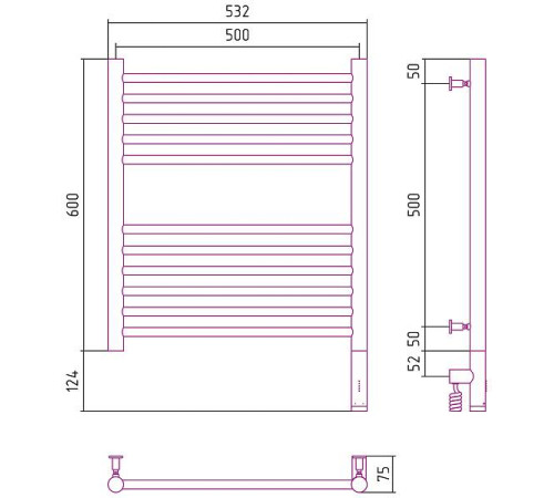 Полотенцесушитель электрический Сунержа Богема 3.0 500x600 мм правый матовая шампань 022-5805-6050
