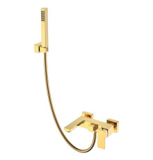 Смеситель для ванны с душем Boheme Qubic настенный золото глянцевое 473-G