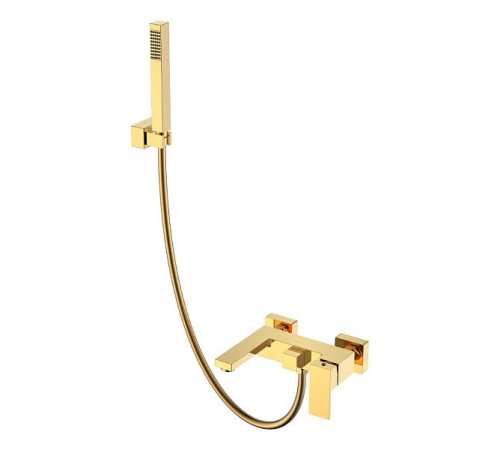 Смеситель для ванны с душем Boheme Qubic настенный золото глянцевое 473-G
