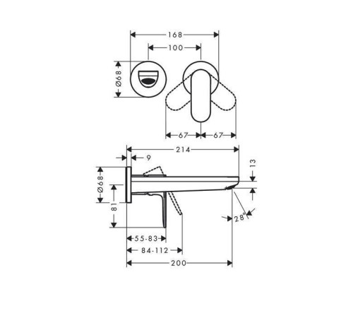 Смеситель для раковины Hansgrohe Rebris S настенный скрытого монтажа излив 20 см хром 13622180/72528000