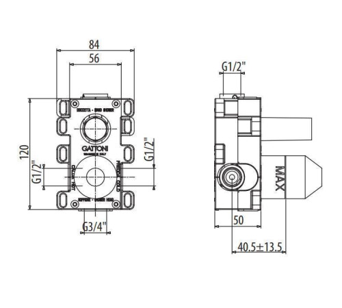 Универсальная монтажная коробка Gattoni GBOX для встраиваемого смесителя на 2 выхода SC0550000cr