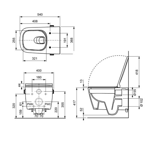 Унитаз-биде подвесной TECE TECEneo 54х36 см безободковый смыв Tornado сиденье slim 9700213