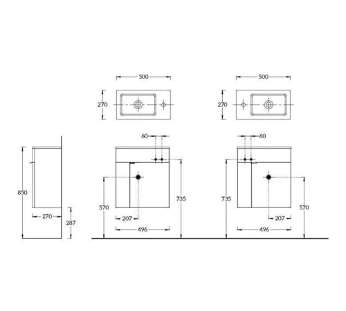 Тумба подвесная с раковиной Kerama Marazzi Lato 49.5х27х55 см белый глянец LA.wb.50 / LAT.50.1\WHT