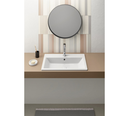 Раковина встраиваемая сверху GSI KUBE X 700x460 мм с 1 отверстием под смеситель белая глянцевая 9437111