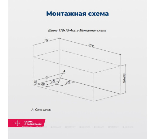 Акриловая ванна Aquanet Agata 170x75 см с каркасом 00369596