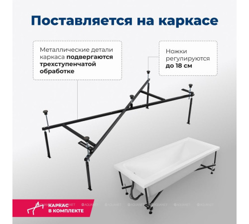 Ванна акриловая Aquanet Bright 175x70 см с каркасом и сливом-переливом 00273795