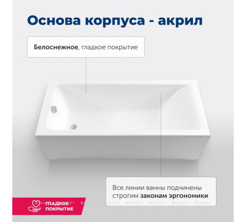 Ванна акриловая Aquanet Bright 175x70 см с каркасом и сливом-переливом 00273795