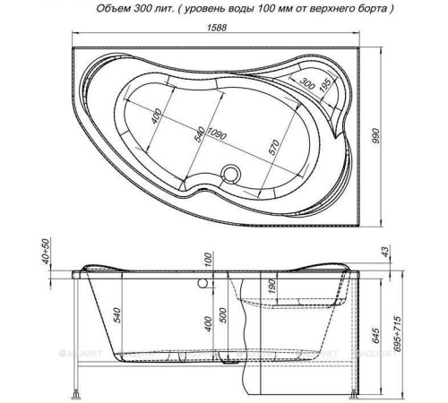 Ванна акриловая Aquanet Capri 160x100 R правосторонняя 00203915