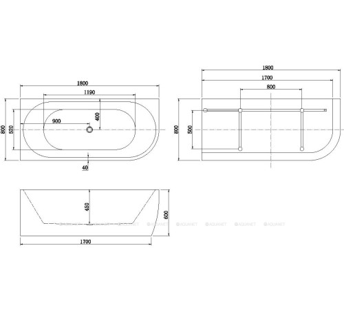Ванна акриловая Aquanet Family Elegant A 1800x800 мм со сливом-переливом White Matt 3805-N-MW