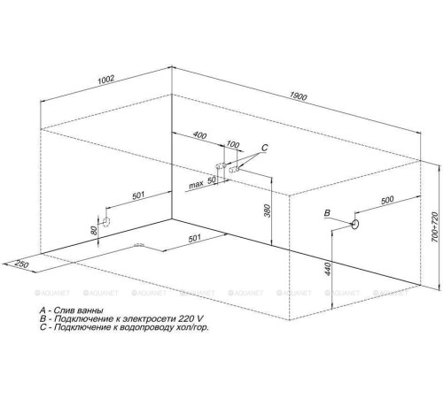 Ванна акриловая Aquanet Vega 190x100 см в комплекте 00205556