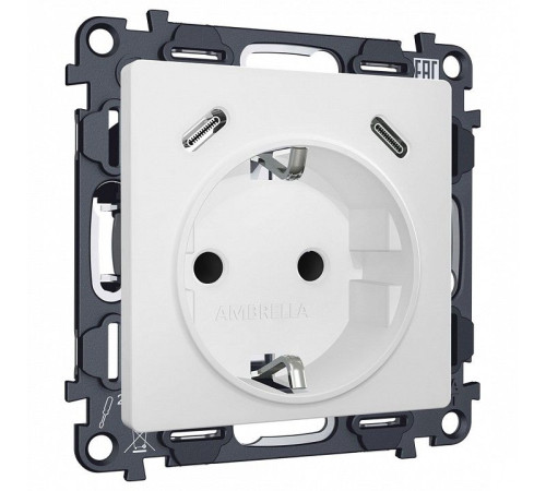 Розетка с заземлением и 2хUSB type C, без рамки Ambrella Volt MA MA130510