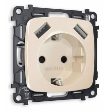 Розетка с заземлением и 2хUSB type A, без рамки Ambrella Volt Quant MO309010