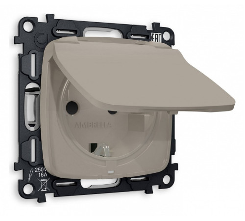 Розетка влагозащищенная с заземлением и со шторкой, без рамки с крышкой Ambrella Volt Quant MO368010