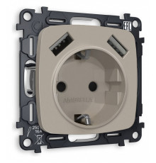 Розетка с заземлением и 2хUSB type A, без рамки Ambrella Volt Quant MO369010