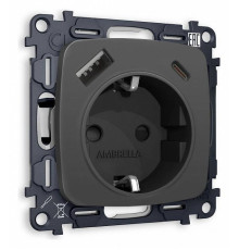 Розетка с заземлением и 2хUSB type A и C, без рамки Ambrella Volt Quant MO910010