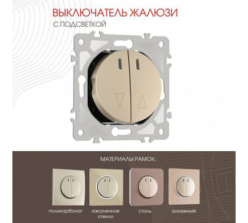 Выключатель для жалюзи с подсветкой без рамки Arte Milano 202 202.39-2.shampan