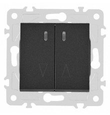 Выключатель проходной двухклавишный с подсветкой без рамки Arte Milano 203 203.33-2.black