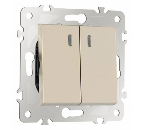 Выключатель проходной двухклавишный с подсветкой без рамки Arte Milano 203 203.33-2.shampan