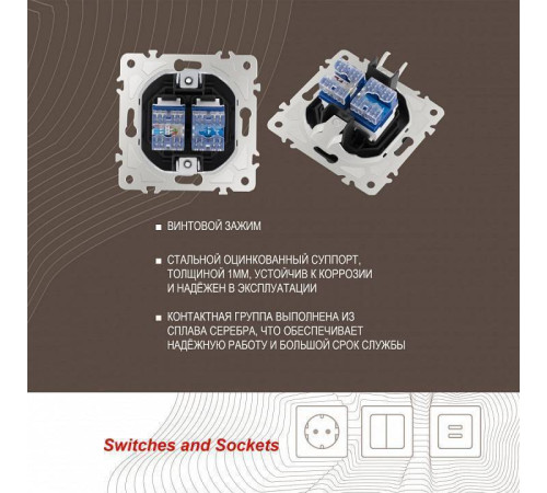 Розетка двойная RJ-11 и Ethernet RJ-45, без рамки Arte Milano am-205 205.44-1.black