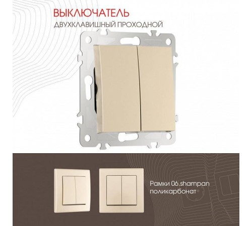 Выключатель проходной двухклавишный без рамки Arte Milano 206 206.32-2.shampan