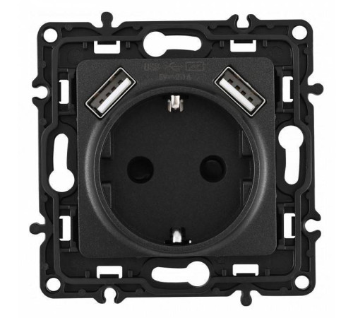 Розетка с заземлением и со шторкой и 2хUSB, без рамки Arte Milano am-217 217.47-1.black