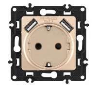 Розетка с заземлением и со шторкой и 2хUSB, без рамки Arte Milano am-217 217.47-1.shampan