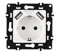 Розетка с заземлением и со шторкой и 2хUSB, без рамки Arte Milano am-217 217.47-1.white