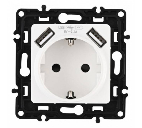 Розетка с заземлением и со шторкой и 2хUSB, без рамки Arte Milano am-217 217.47-1.white