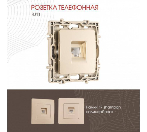 Розетка телефонная RJ-11 без рамки Arte Milano am-217 217.51-1.shampan