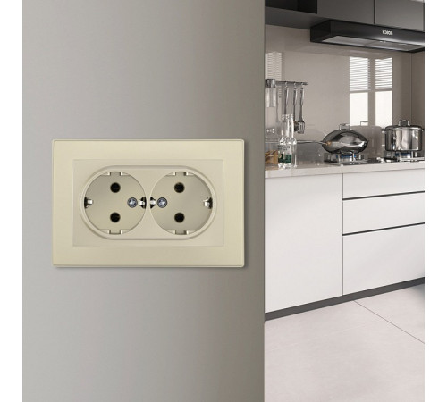 Розетка двойная с заземлением и со шторкой Arte Milano SET06-2 SET06-double-40-2 shampan