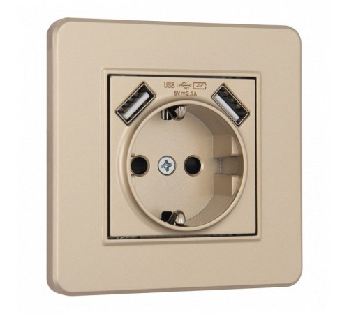 Розетка с заземлением и со шторкой и 2хUSB Arte Milano SET16-1 SET16-1-47-1 shampan