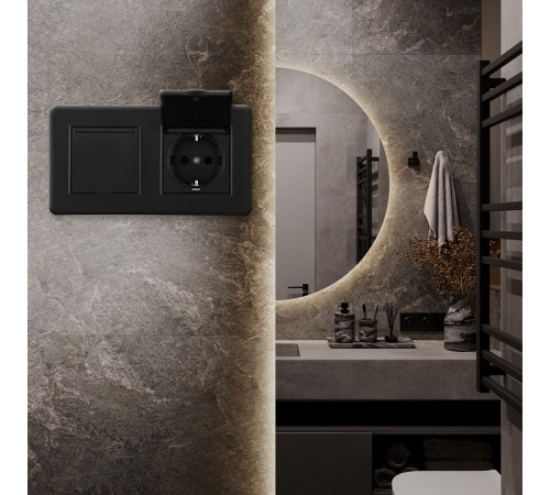 Розетка с заземлением и шторкой, с крышкой Arte Milano SET16-2 SET16-2-41-1x2 black
