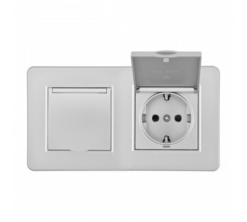 Розетка с заземлением и шторкой, с крышкой Arte Milano SET16-2 SET16-2-41-1x2 silver