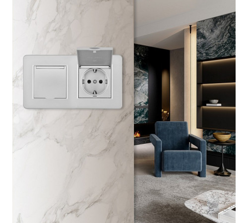 Розетка с заземлением и шторкой, с крышкой Arte Milano SET16-2 SET16-2-41-1x2 silver