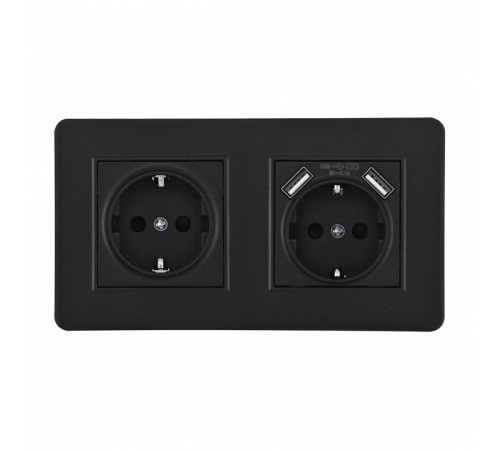 Розетка с заземлением и со шторкой и 2хUSB Arte Milano SET16-2 SET16-2-47-1-40-1 black