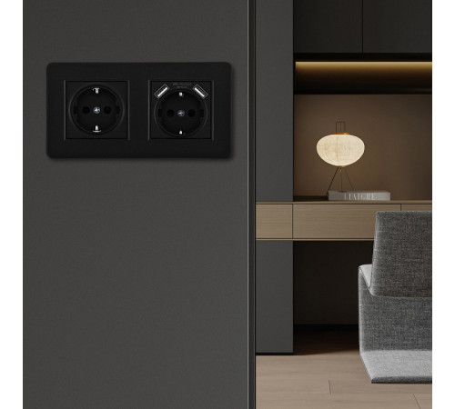 Розетка с заземлением и со шторкой и 2хUSB Arte Milano SET16-2 SET16-2-47-1-40-1 black