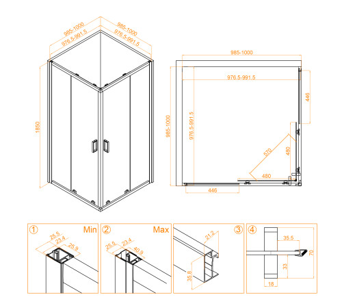 Душевой уголок RGW Classic CL-34B 1000x1000 мм черный 32093400-14