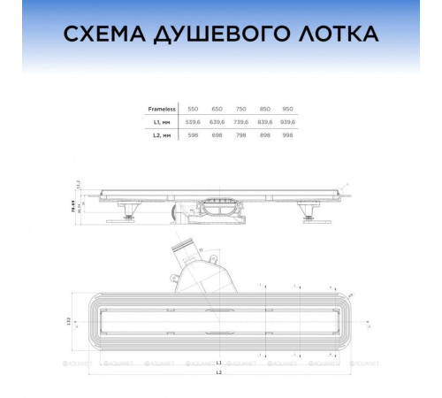 Душевой лоток Bettoserb Drain Frameless 550 мм 13701230-NEW