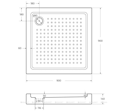 Душевой поддон Cezares Tray 90х90х15 см акриловый без сифона TRAY-A-A-90-15-W0