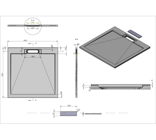 Поддон для душа Vincea 900x900x25 мм искусственный камень серый VST-4SRL9090G