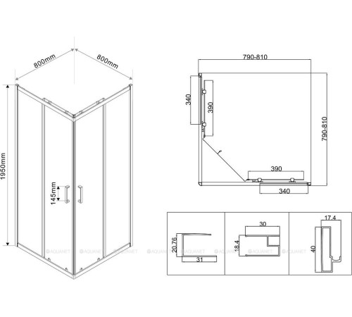 Душевой уголок Vincea City 800х800 мм хром стекло текстурное VSS-5CT800MT