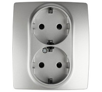 Розетка двойная с заземлением и со шторкой, без рамки Эра Эра 12 12-2104-03