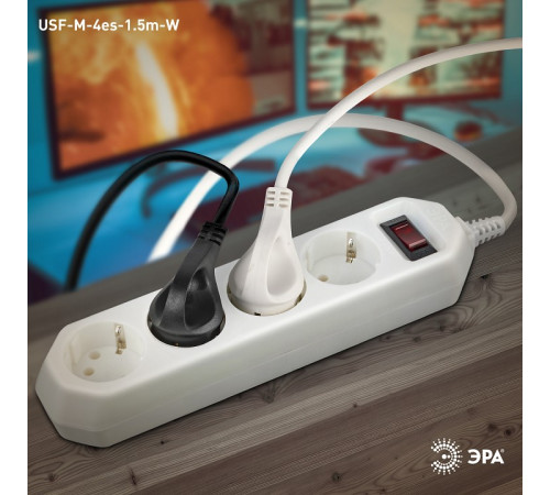 Удлинитель с выключателем Эра USF-M-4es-1.5m-W