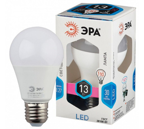 Лампа светодиодная Эра Стандарт LED A60-13W-840-E27