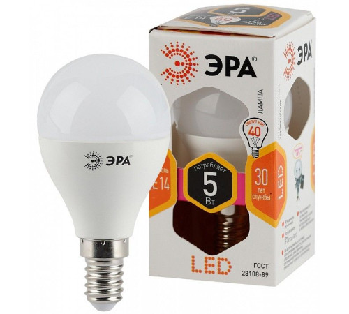 Лампа светодиодная Эра Стандарт LED P45-5W-827-E14