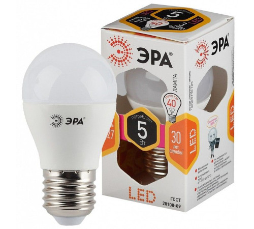 Лампа светодиодная Эра Стандарт LED P45-5W-827-E27